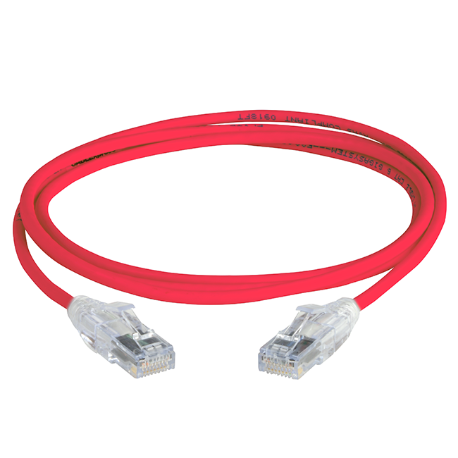 300772-5FT-CABLExpress-MINI-CAT6-RJ45RJ45-568B-SLIM-CLEAR-BOOT-Red-CABLE